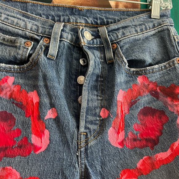 Levi's 501’s Blue and Pink Painted Artistic Straight Leg Jeans W26" X L28" - Picture 7 of 16